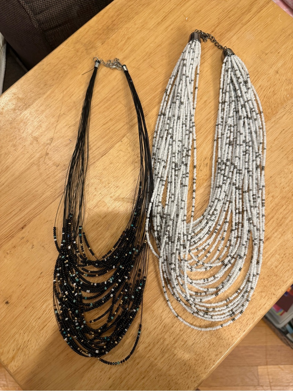 Multi-Strand Beaded Necklace - Black and White